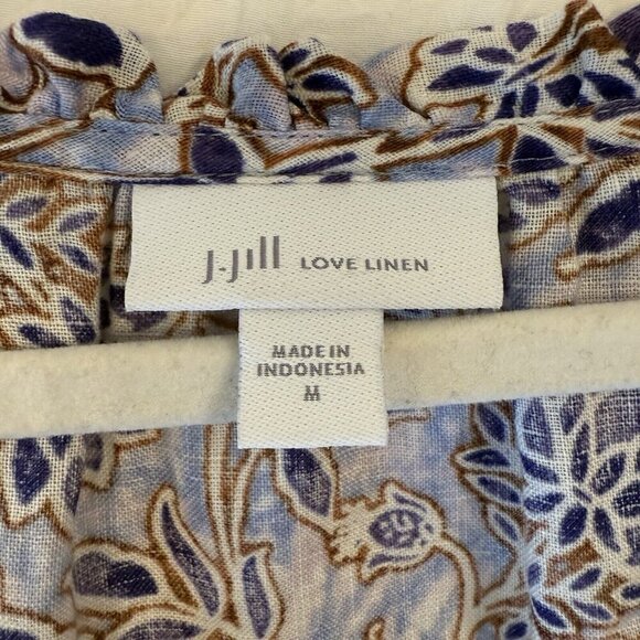 J Jill Linen Tunic Top Womens Medium Purple Floral Peasant Lace look Boho Blouse - Picture 2 of 16